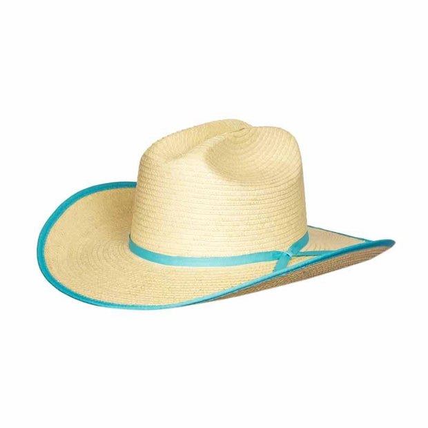 Sunbody Hats Kids Cattleman Natural/Turquoise Bound Edge