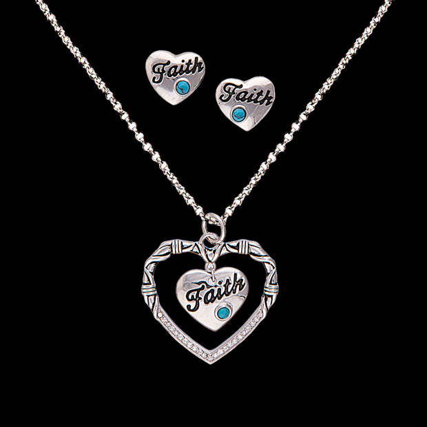Silver Heart Turquoise Faith Jewellery Set JS1476
