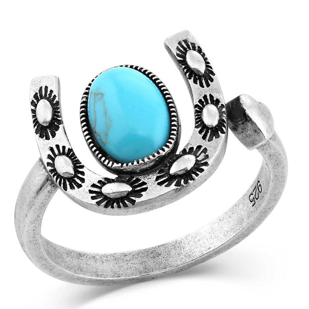 Montana Silversmiths Within Luck Turquoise Horseshoe Ring RG5030