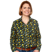 Just Country Women's - Abbey - Full Button Workshirt Navy / Yellow Lemons WWLS2100