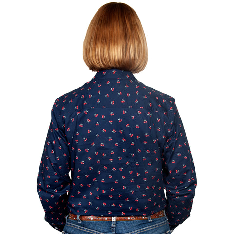 Just Country Women's - Abbey - Full Button Workshirt Navy Cherries WWLS2129 back
