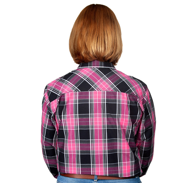 Just Country Women's - Abbey - Full Button Workshirt Pink / Black Plaid WWLS2137 back
