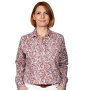 Just Country Women's Georgie Half Button Print Workshirt White / Pink Paisley WWLS2166 front