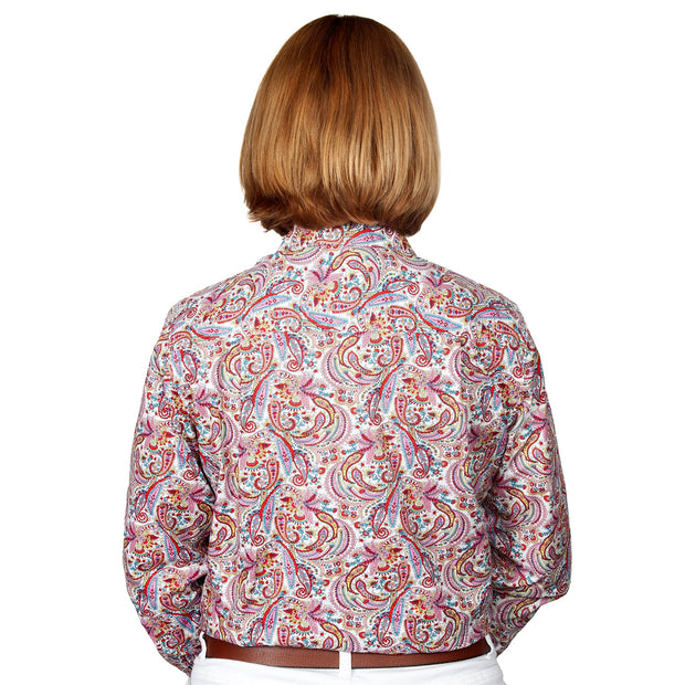 Just Country Women's Georgie Half Button Print Workshirt White / Pink Paisley WWLS2166 back